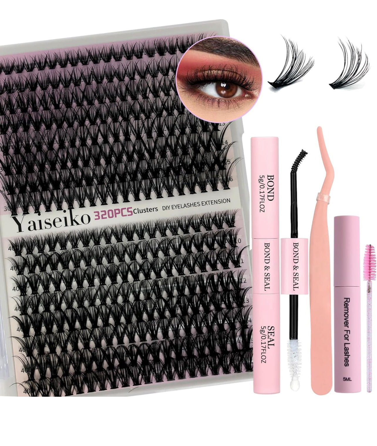 Lash Extension Kit with 320 Pcs 30D+40D Lash Clusters, Bond and Seal and Remover Lash Applicator