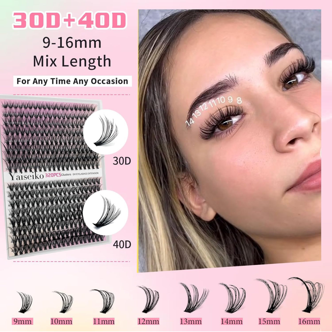 Lash Extension Kit with 320 Pcs 30D+40D Lash Clusters, Bond and Seal and Remover Lash Applicator